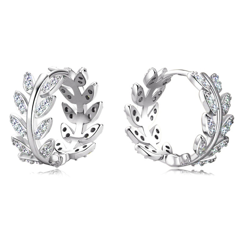Foreign trade net red ins wind leaves moissanite earrings ear clip women's high-end sense 925 sterling silver earrings ear jewelry wholesale