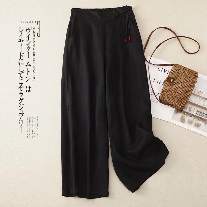 Artistic Wide Leg Pants New Chinese Cotton and Linen Women's Spring and Summer New Loose Retro Wide Leg Pants High Waist Dipped Casual Pants