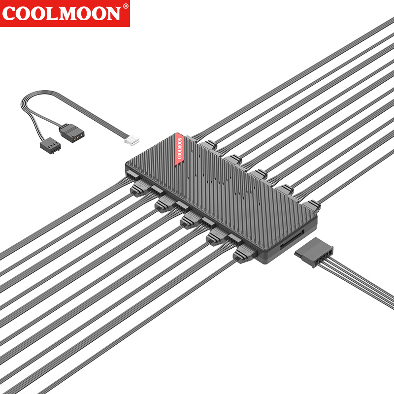 Picture of COOLMOON temperature-controlled ARGB splitter chassis fan 5V3 pin PWM dual 10-port fan hub