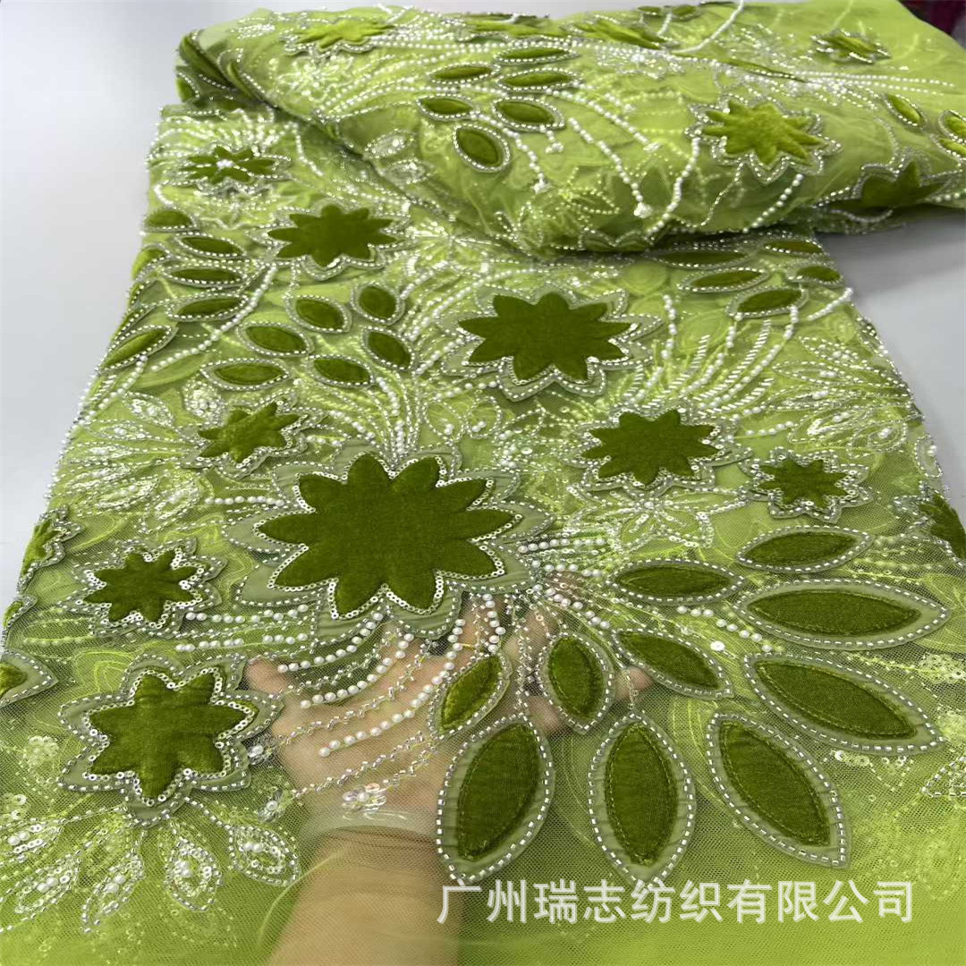 Picture of New Sequin Embroidered Velvet Fabric Embroidered Mesh Bottom Lace Fashion Wedding Dress Fashion Dress Accessories