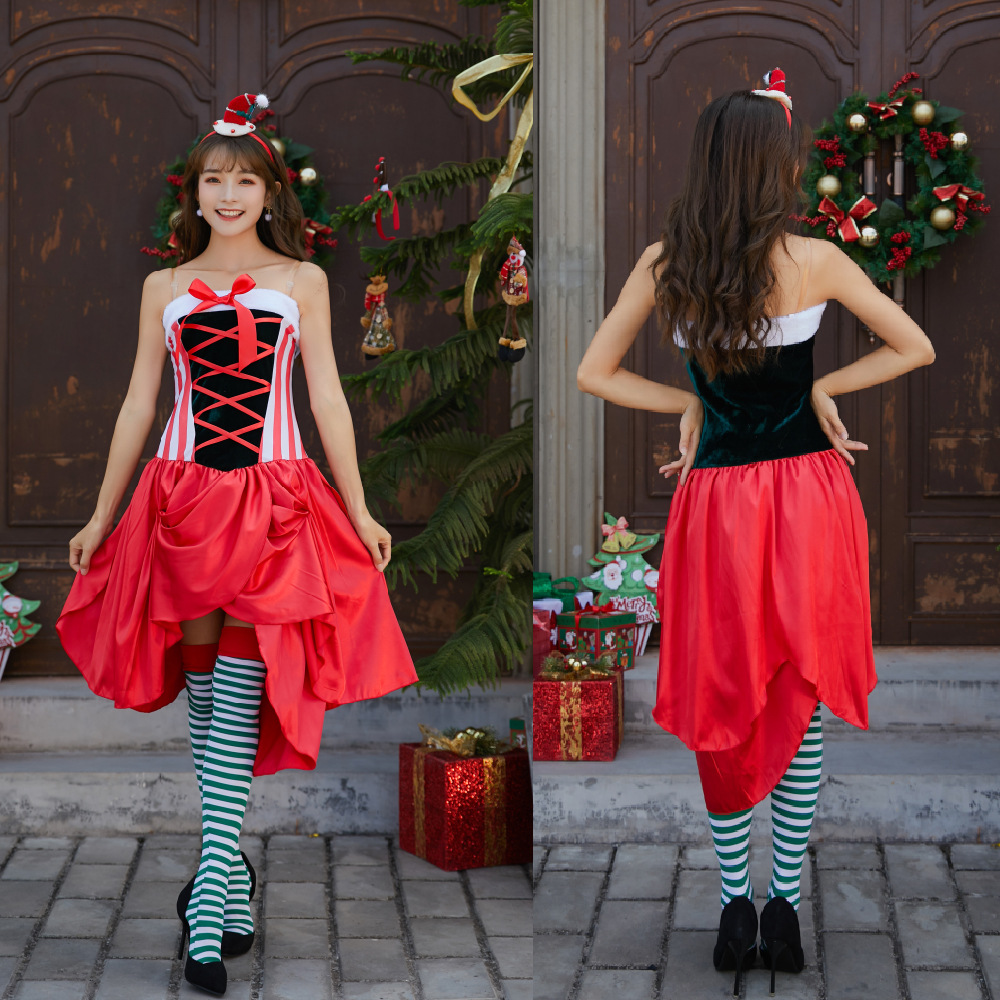 New Christmas elf suit party play Santa Claus Japanese Christmas costume cute girl chest wrap hanging