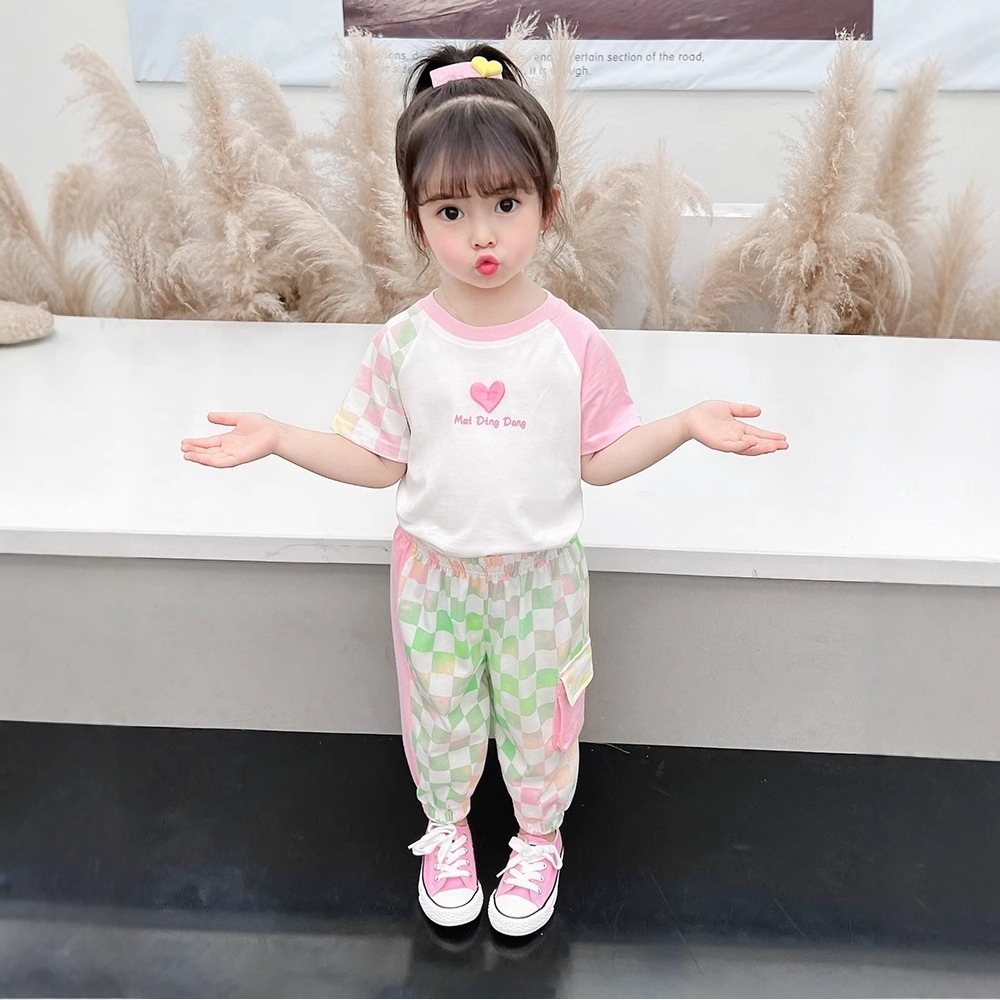 Baby Girl Short-Sleeved Suit 2025 New Summer Internet Celebrity Kidsren's Clothing Kidsren's Sports Two-Piece Set Girls Summer Clothing