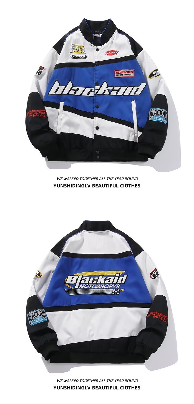 Picture of American-style Biker Jacket Men's Amazon Foreign Trade Retro Hip-hop Loose All-match Couple Baseball Suit New Jacket
