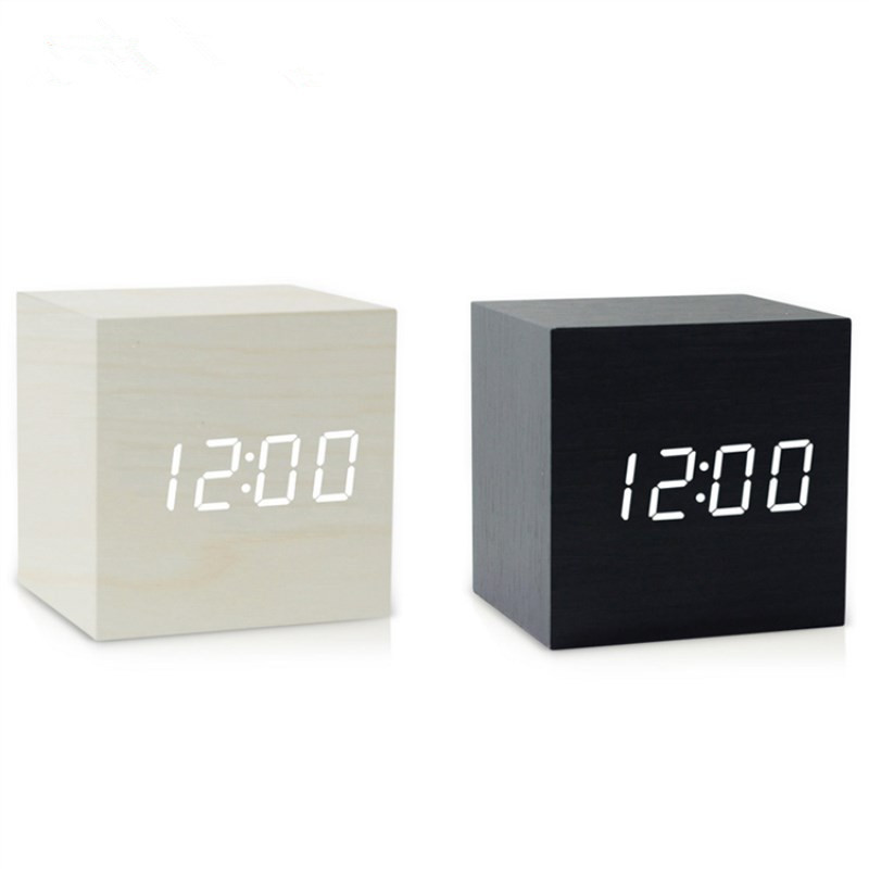 Directly Supplied Square Wooden Clock Led Silent Creative Voice-Controlled Luminous Bedside Kidsren's Digital Small Alarm Clock Wholesale
