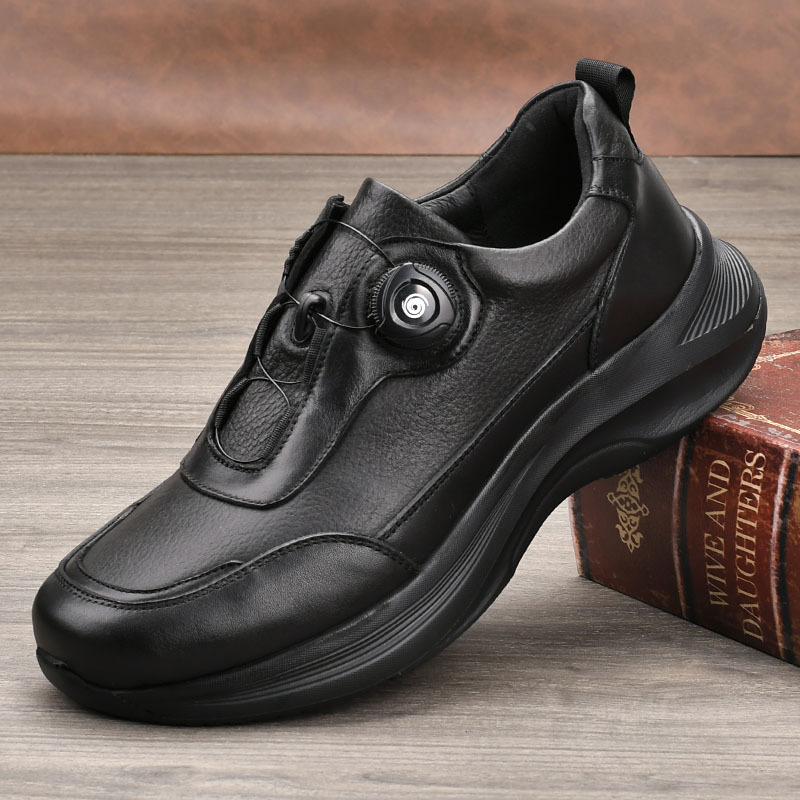 Top-grain cowhide lace-free knob men's shoes, fashionable summer breathable casual shoes, outdoor hiking, hiking sports trendy shoes