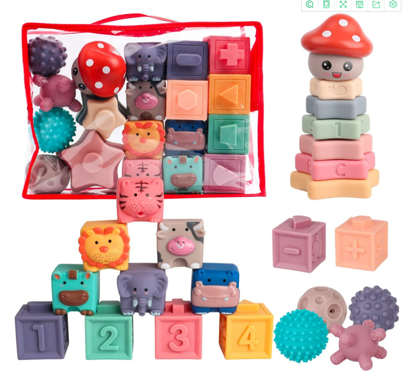 Picture of Cross-Border baby building blocks can be chewed boiled Amazon children's soft rubber embossed building blocks baby educational toys