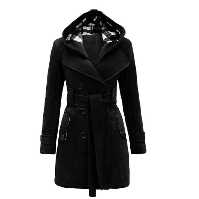 Picture of 2023 AliExpress EBAY Amazon New Plaid Hooded Tweed Coat Belt Double-breasted Mid-length Coat