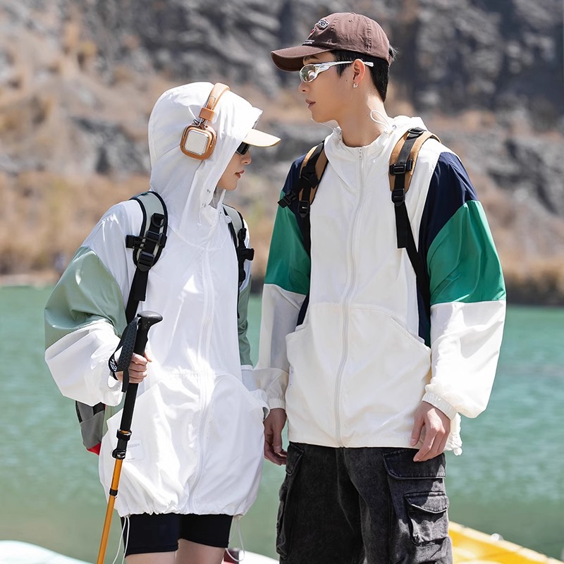 Picture of Spring and Autumn Work Jacket Men's Couple's Summer Sun Protection Clothing Trendy Brand Japanese Street Contrast Color Stitching Hooded Jacket