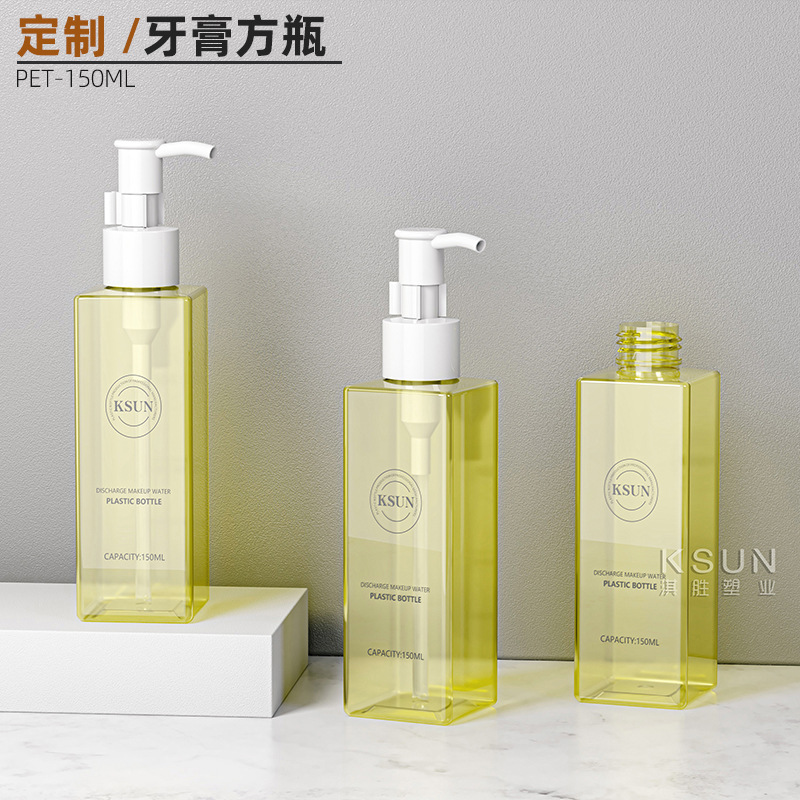 Cross-border PET Shampoo Bottle Taurine Square Bottle 150m Oral Cleaning Bottle Body Soap Conditioner Press Bottle