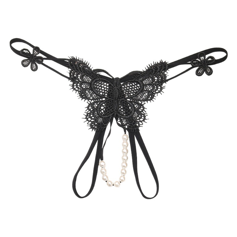 Thong Women's Transparent Open Crotch Pearl Massage Sex Underwear Low Waist Hot Sexy Hollow Butterfly Free T-Pants