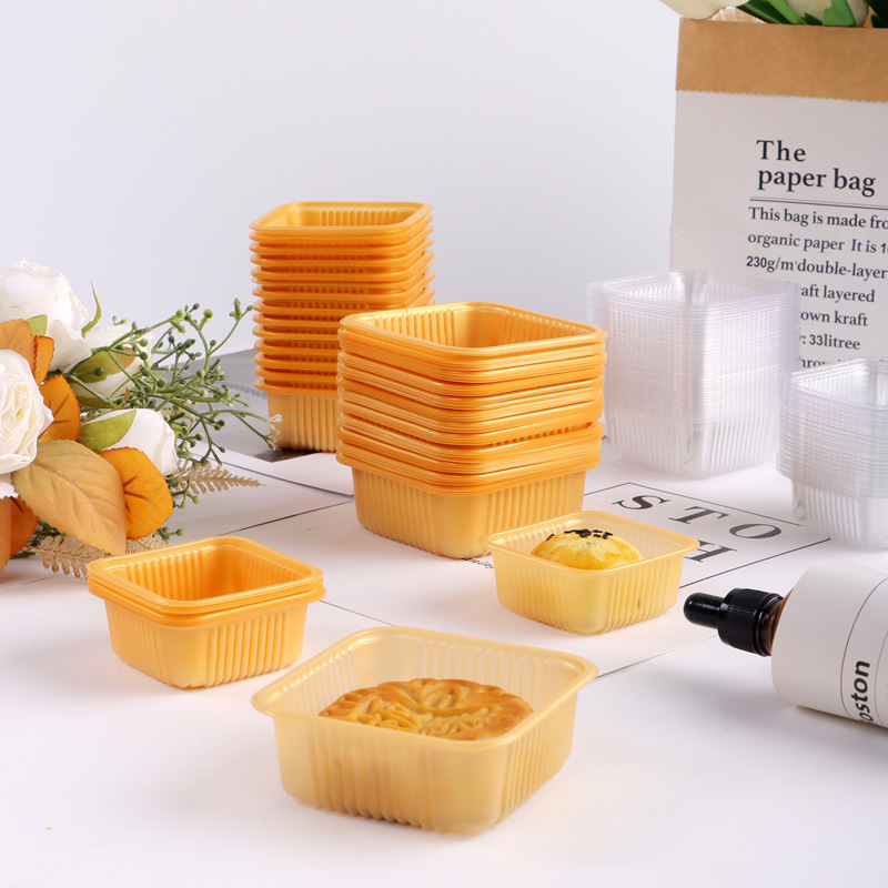 Mid-Autumn Festival Packaging Cantonese-Style Mooncake Tray 50g Square Transparent Base Tray 80g Gold Thickened Egg Yolk Pastry Tray with Tray Box