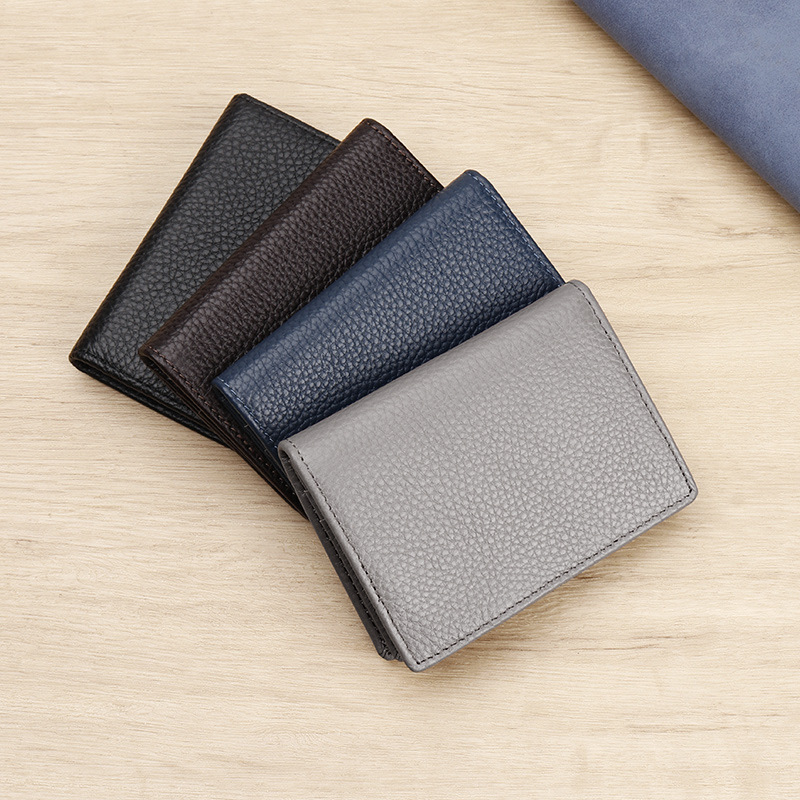 Picture of in stock wholesale genuine leather men's business card clip bag gift litchi pattern first layer cowhide business card holder 3302
