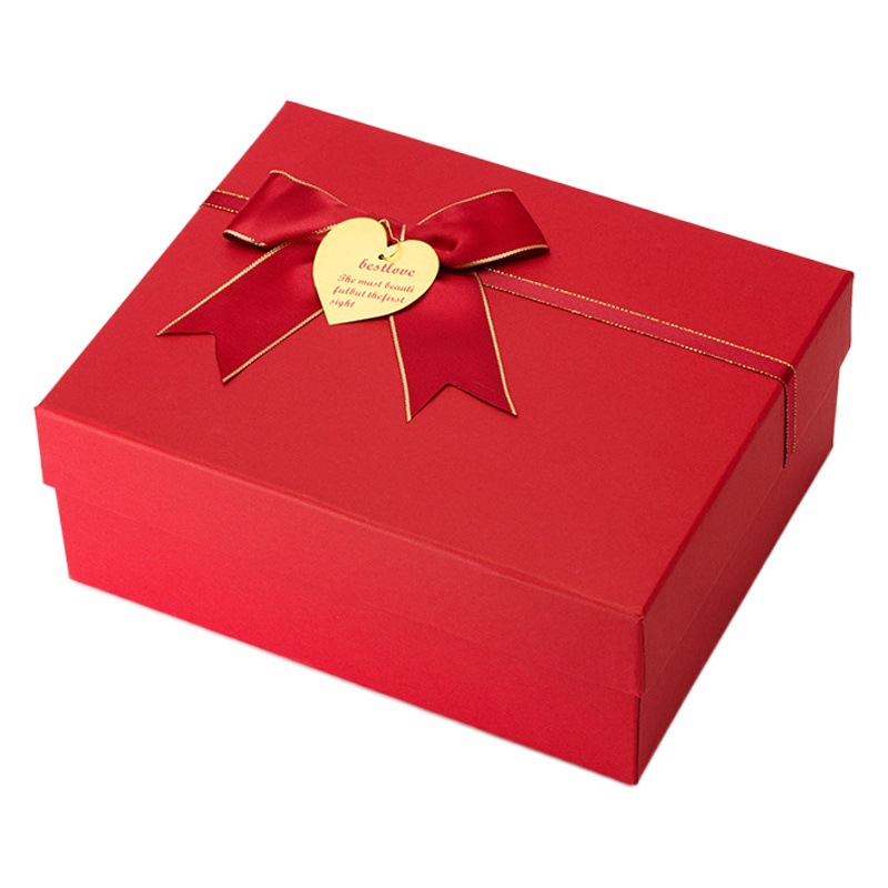 Red Bow Accompaniment Gift Box Festive Heaven and Earth Cover Gift Box High-End Gift Packaging Box Manufacturer