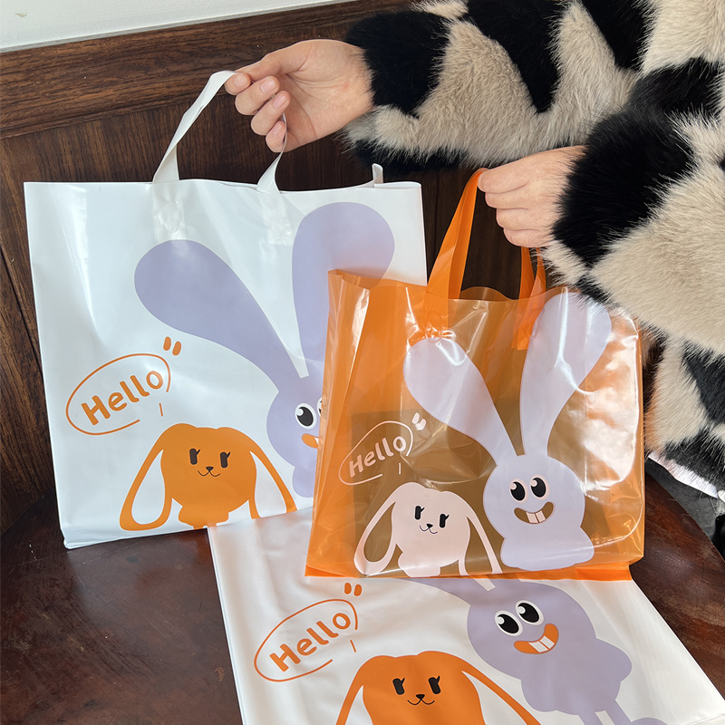 Rabbit Transparent Handbag New Year Cartoon Plastic Children's Clothing Bag Cute Clothes Shopping Bag Clothing Store Bag Wholesale