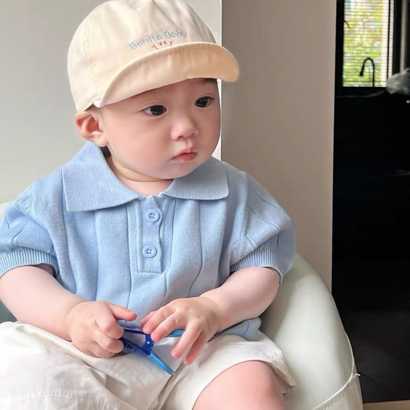 Baby Clothes Summer Thin Breathable Knitwear Boy Baby Summer Top Lapel Kidsren's Pullover Little Girl