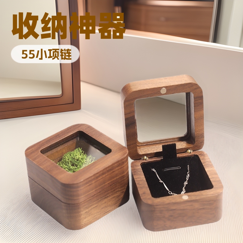55 small necklace pendant jewelry packaging storage gift box window pendant female seaweed lined small wooden box pendant