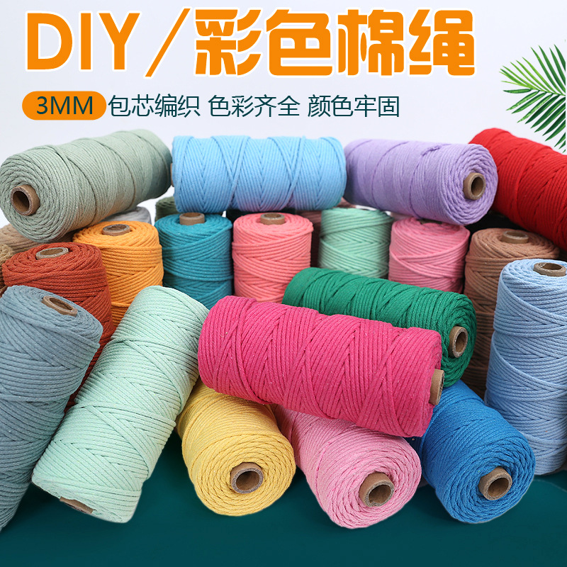 3mm Colorfulful Core-Spun Cotton Rope DIY Hand-Woven Rope Core-Spun Cotton Rope Tapestry Rope Mesh Bag Tapestry Decorative Rope
