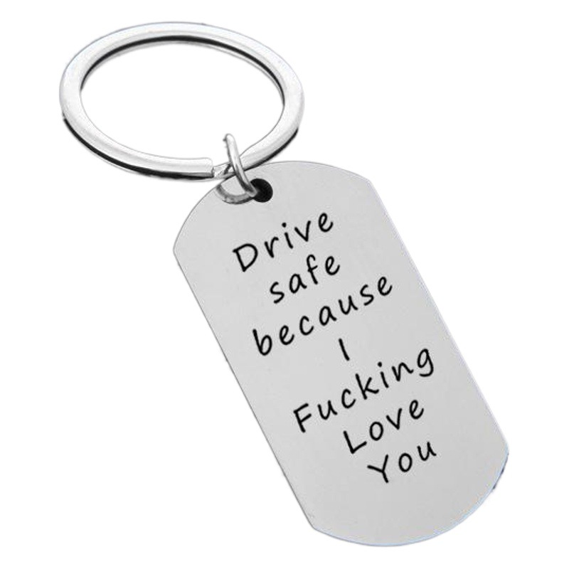 Couple Stainless Steel Engraved Keychain Drive Safe because I Fucking Love You