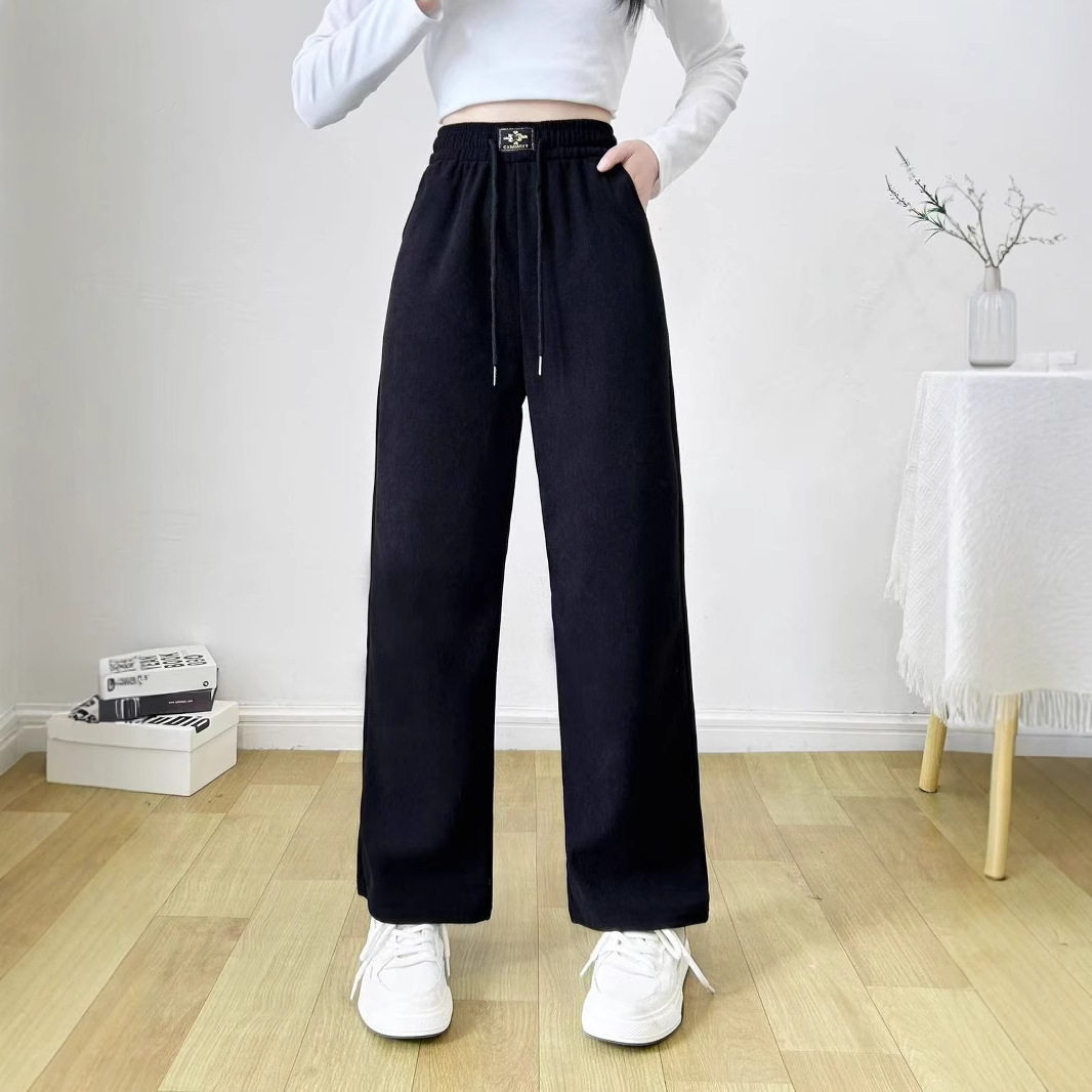 Picture of Mole Velvet Straight-Leg Pants for Women, New Autumn Style, Comfortable, Casual, Loose Fit, Elastic Waist, Versatile High-Waisted Wide-Leg Pants