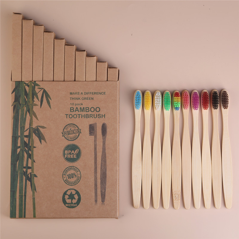 Picture of Children and Adults Disposable 10-Pack 4-Pack Toothbrushes Hotel Bamboo Charcoal Hard Bristles Soft Bristles Bamboo Portable Eco-Friendly Material