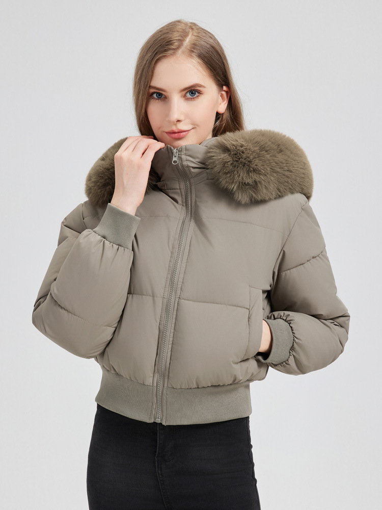 Picture of Foreign trade cross-border 2025 winter fur collar hooded waist thickened short down cotton jacket women