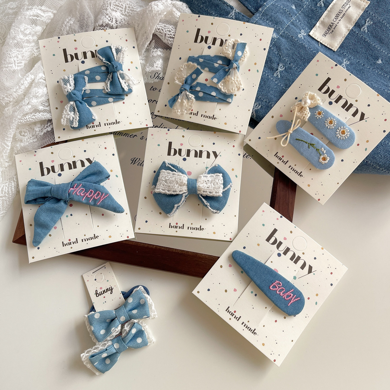 New Sweet Light Color Denim Lace Bow Hairpin Korean Style Cute Fabric All-match Girl Hair Accessories Hairpin