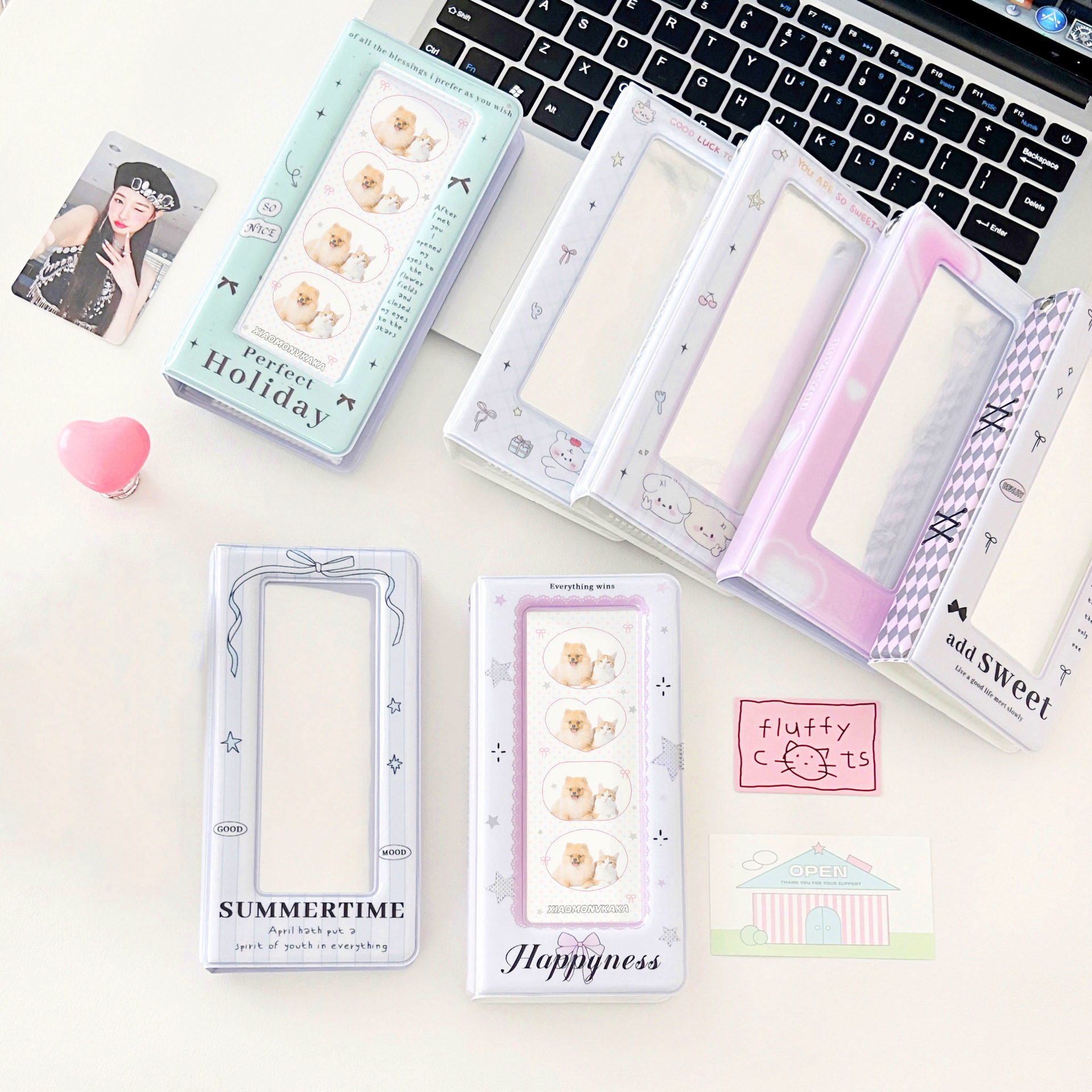 Original Ins Simple Bow Cartoon Life Four Card Bag Love Bean Small Card Book Star Storage Book