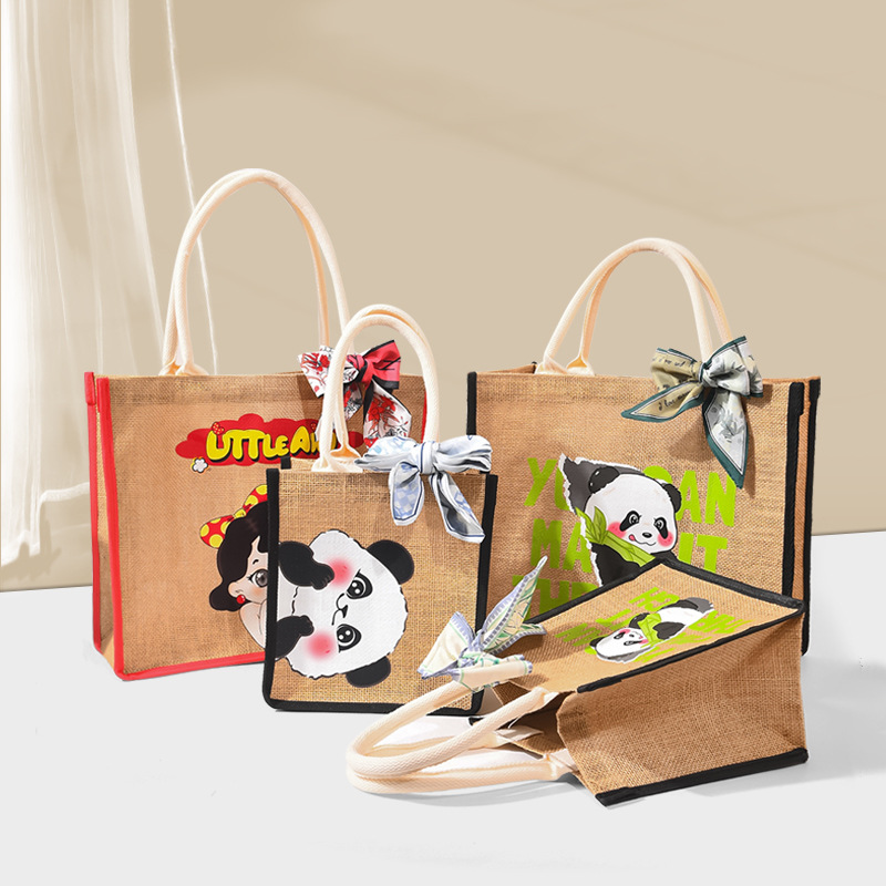 Cute Bear Linen Tote Bag Heat Transfer Craft Linen Bag Fashion Core-Spun Linen Tote Bag DIY Wholesale