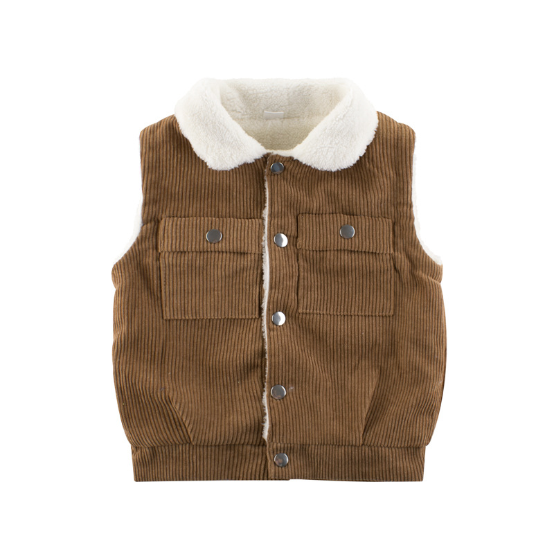 Picture of Spring Kidsren's Clothing Kidsren's Vest New 2024 Boys' Lamb Velvet Fleece-Lined Baby Clothing Warm Tops