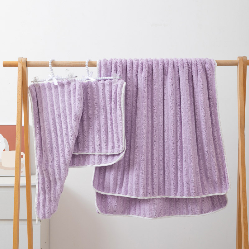 Picture of Wholesale coral fleece solid color wide strip 3cm corrugated towel thickened soft face towel absorbent household bath towel