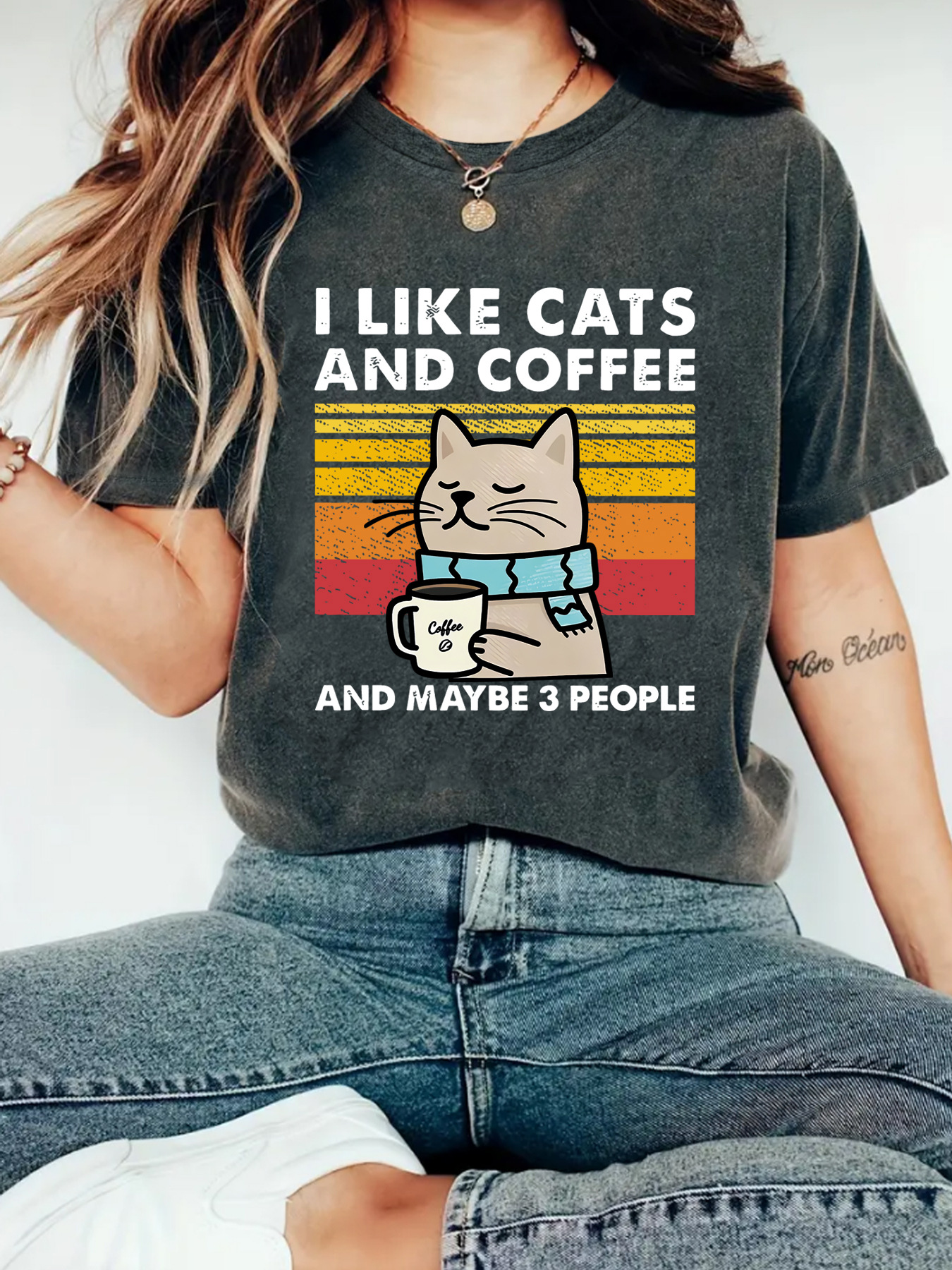 in stock European and American Round Neck Fashion Cartoon Cat Printed Top Women's T-Shirt Amazon in stock Loose Short Sleeve Foreign Trade