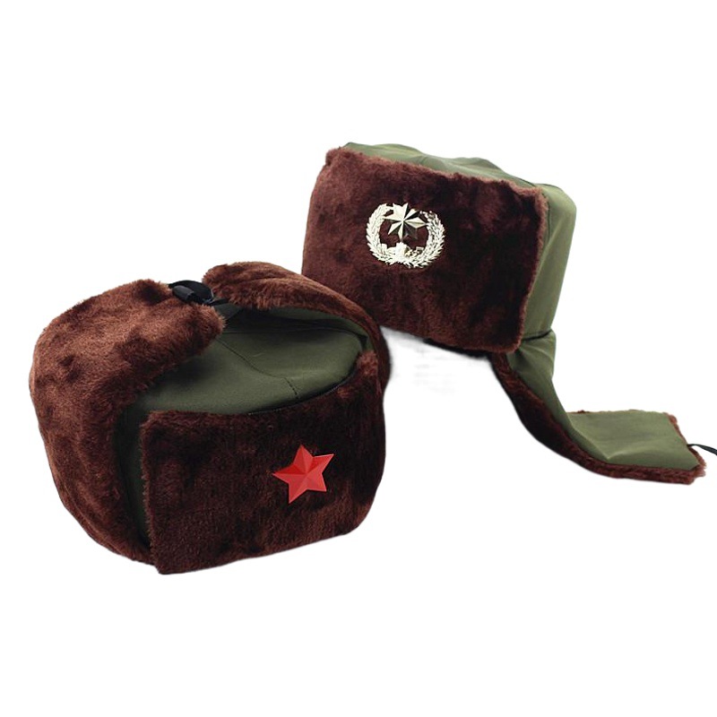 Winter Cold Retro Red Five-pointed Star Security Lei Feng Cap Winter Ski Thickened Warm Hat for locomotive