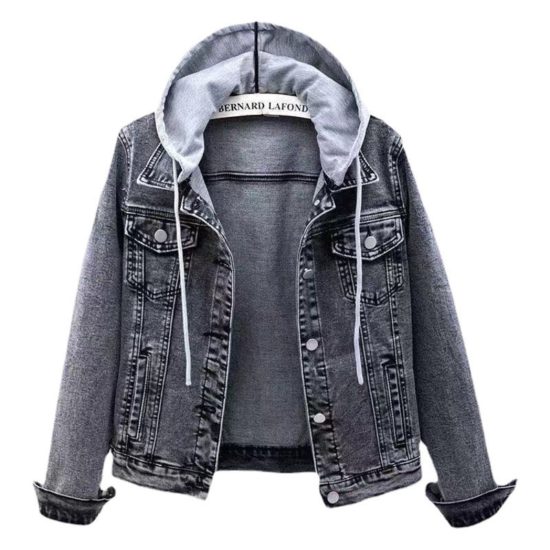 Cross-border foreign trade wholesale Denim short coat women's short autumn and winter Korean long sleeve slim hooded jacket all-match students