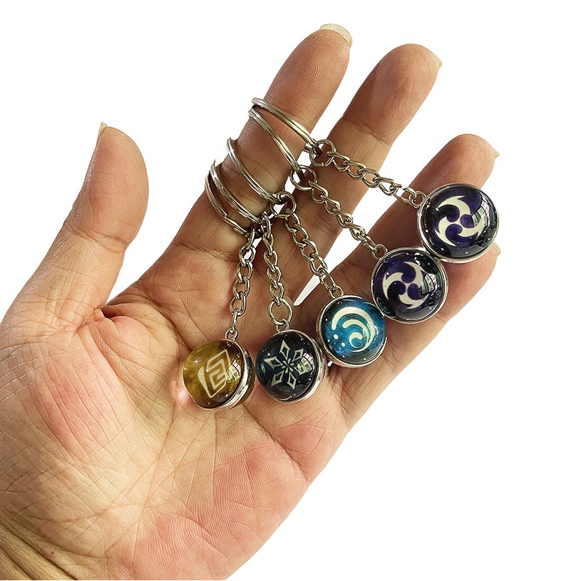 Original God Peripheral Keychain Pendant God's Eye Element Double-sided Luminous Glass Ball Pendant Metal Key Chain Pendant