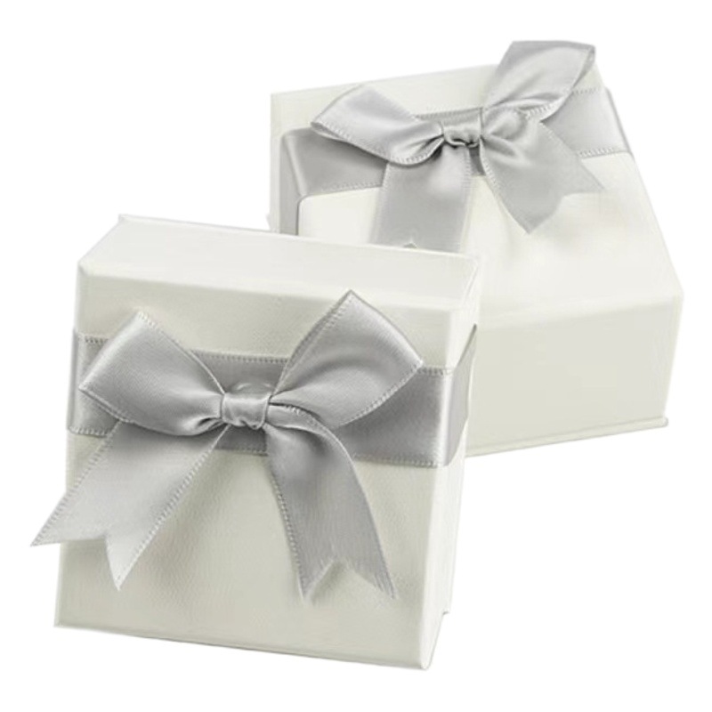 Square white jewelry box ribbon bow jewelry gift box