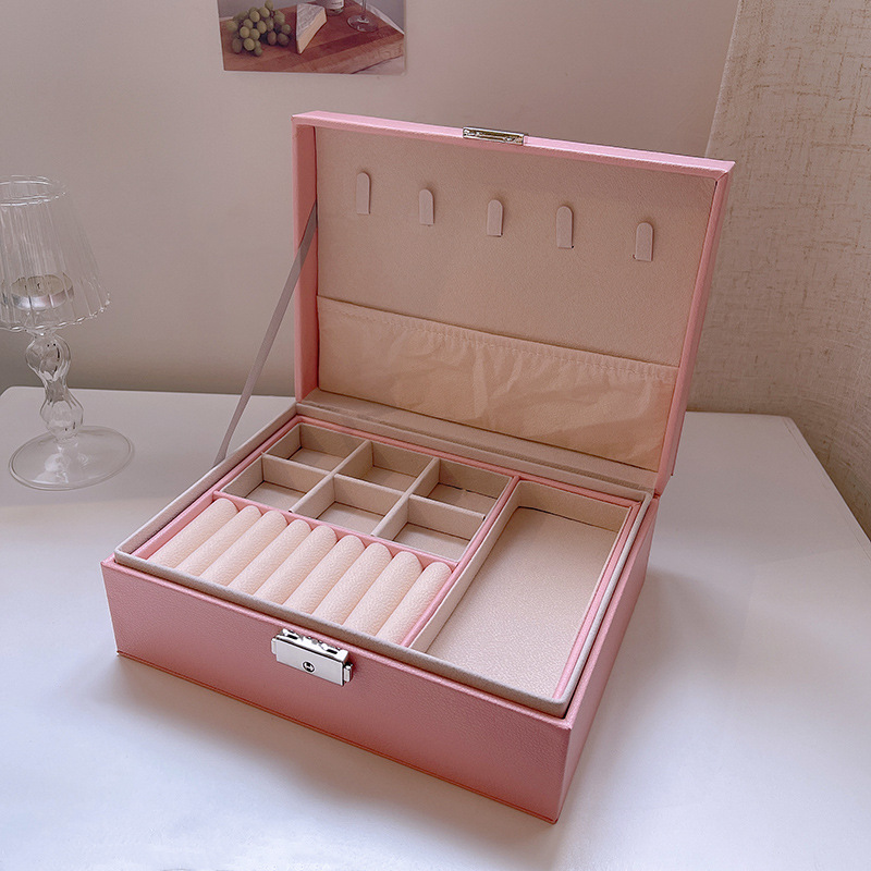 Jewelry Box with Lock Oversized Multifunctional Earrings Necklace Earrings Storage Box Simple Multi-Layer Large Capacity Hand Jewelry Box