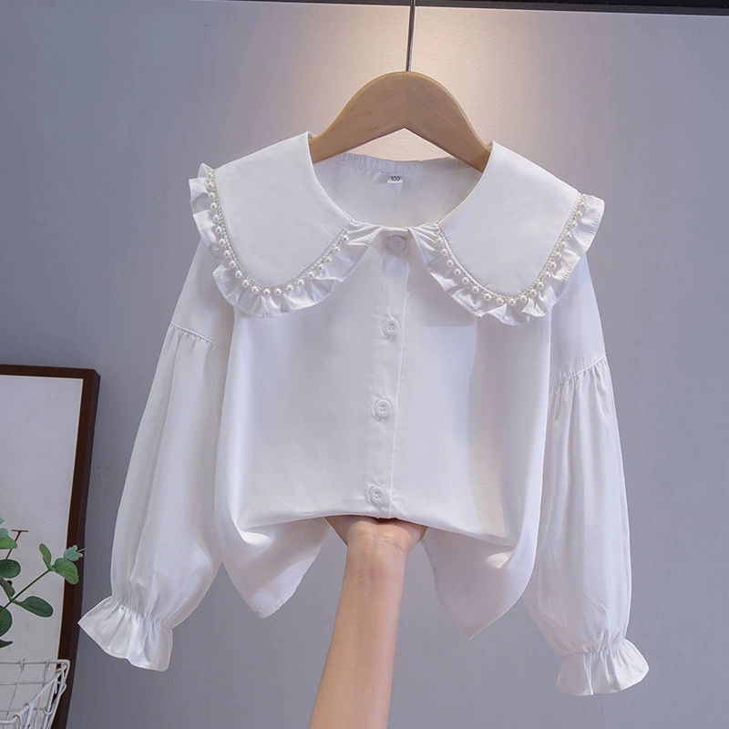 Picture of Children's Shirt White Long Sleeve Spring and Autumn Class Clothing Performance Clothing Lace Girl Student Clothing 2024 New Style Girl's Spring and Autumn