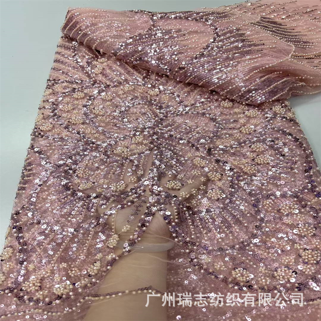 New bubble bead embroidery large flower shape bead tube sequin mesh embroidered cloth wedding dress dress fabric Beaded