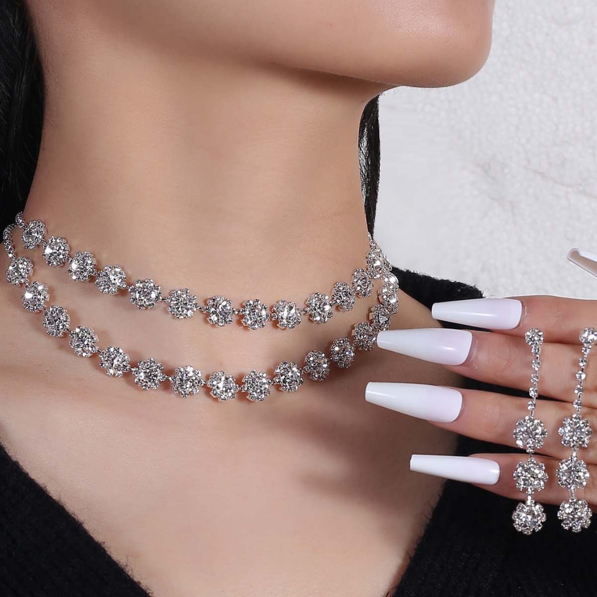 Wedding First Jewelry Women's Bridal Necklace Decoration suit Fashion Claw Chain Brilliant Diamond Banquet Necklace Earrings Women