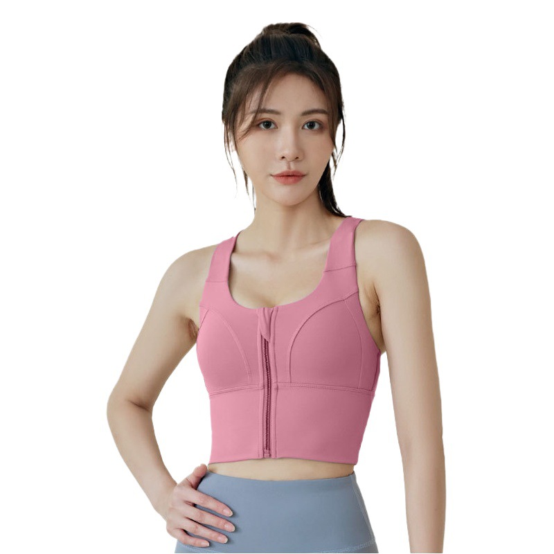 Juyitang Front Zipper Sports Bra Shock-Proof Running Back Cross High-Intensity Yoga Vest Fitness Bra