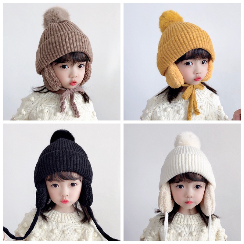 Children's Hat Autumn and Winter Warm Hat for Boys and Girls Baby Wool Hat Parent-Child fleece-lined Ear Protection Knitted Lei Feng Hat