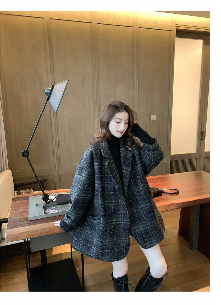 Picture of Plaid Woolen Suit Jacket Women's Mid-Length 2025 Autumn and Winter New Korean Style Small Tweed Quilted Outwear