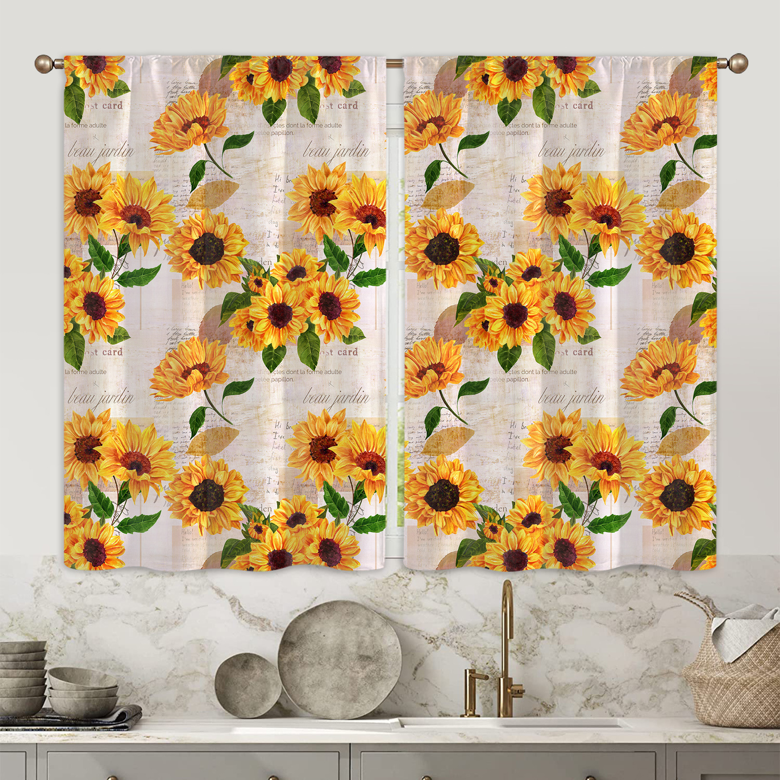Cross-border new sunflower curtain digital printing semi-shading short curtain home decoration living room kitchen curtain wholesale