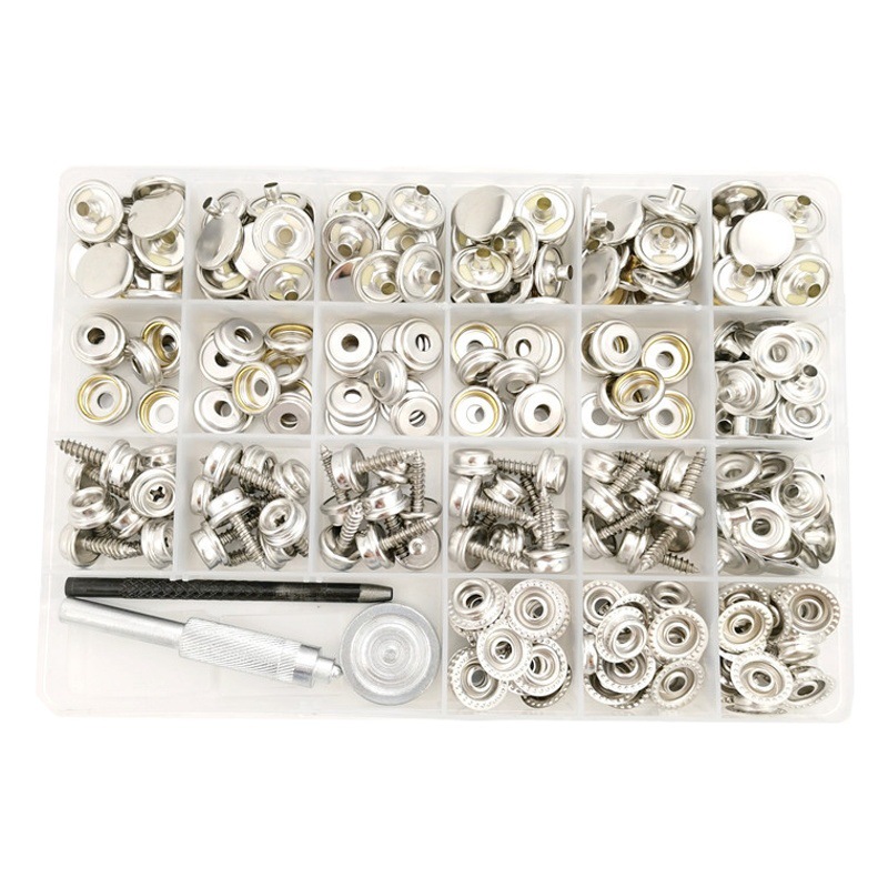 Cross-Border Supply of 90 Sets+ of Tools, Stainless Steel Screws, Large White Buckles, Snap Fasteners, Tarpaulin Fixing Copper Metal Snap Button Set