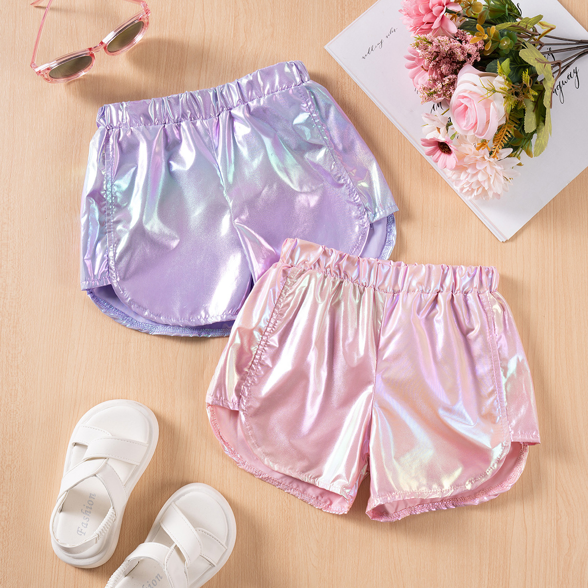 Summer Girls' Fashion Colorful Shorts Two-Piece Casual Children's Sports Pants Cute Baby Casual Pants Foreign Trade
