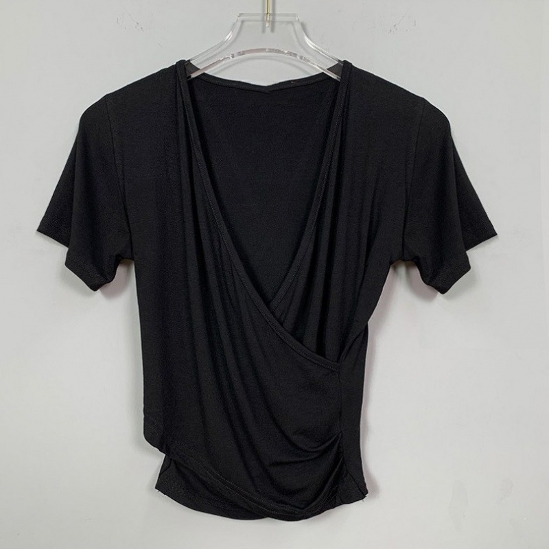 Picture of Low-cut top chest-flattering cross backless two-way tight short-sleeved T slim-fit slimming short navel-exposed deep V-neck bottoming shirt