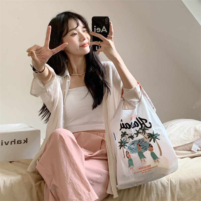 Japan Ball&Chain Cake Embroidery Internet Celebrity Shopping Bag Large Capacity Oxford Cloth Handbag Fashion
