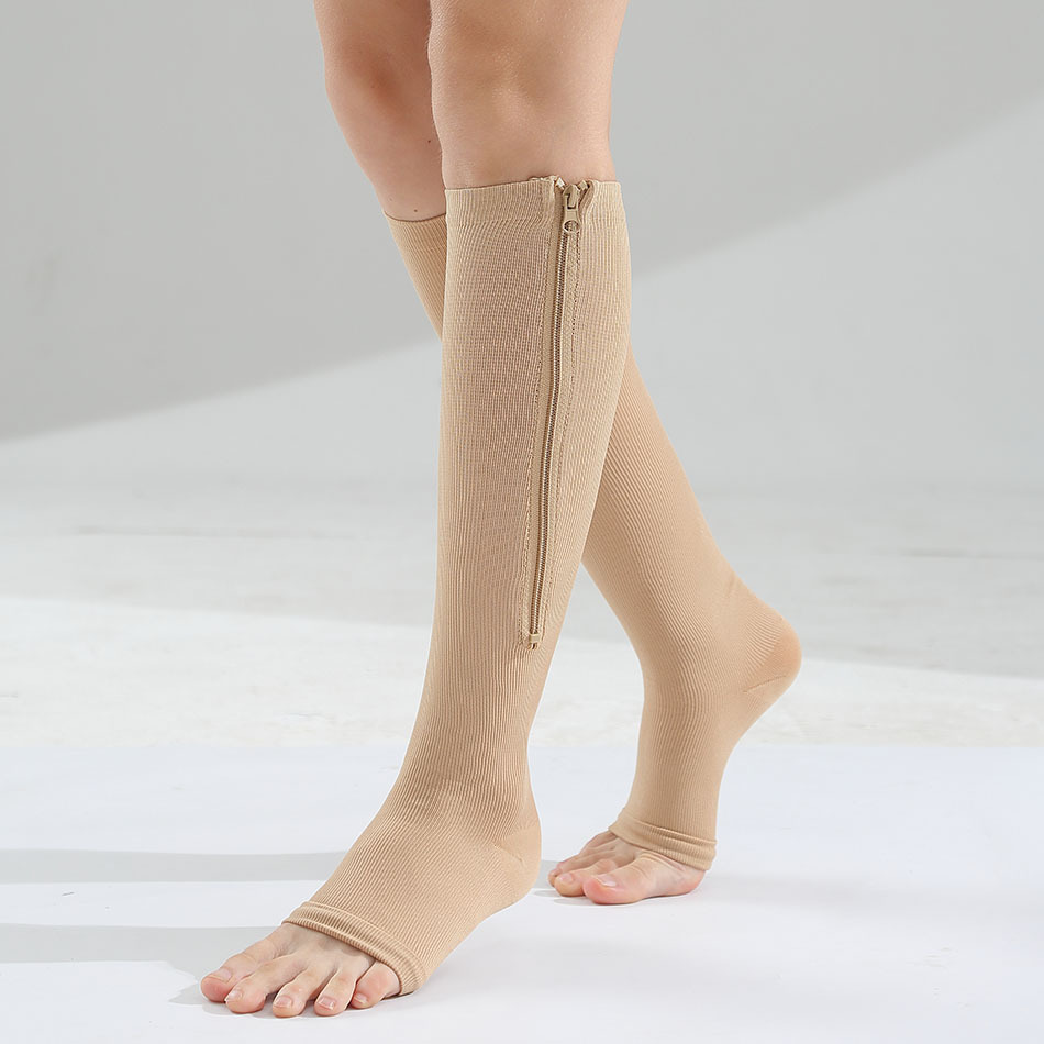 Foreign trade hot-selling explosion in the barrel with zipper elastic socks sports shaping socks compression socks thin calf socks