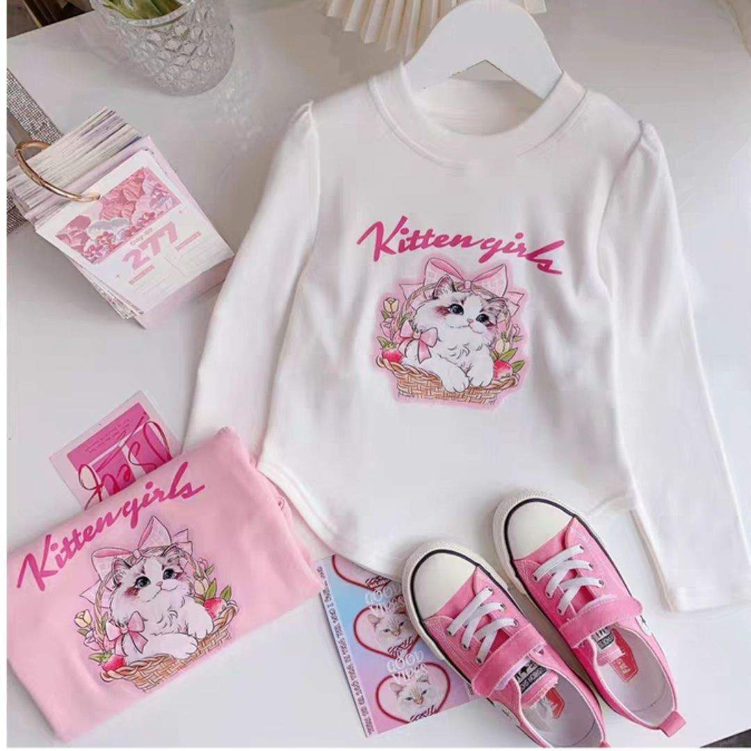 Picture of Spring and Autumn New Girls T-Shirt Cartoon Cute Print Western Style German Velvet Bottoming Shirt Long Sleeve Girls Easiest for Match Top Trbottomy