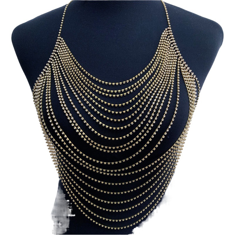 Picture of European and American new sexy exaggerated full diamond body chain European and American women's nightclub rhinestone top chest chain body chain
